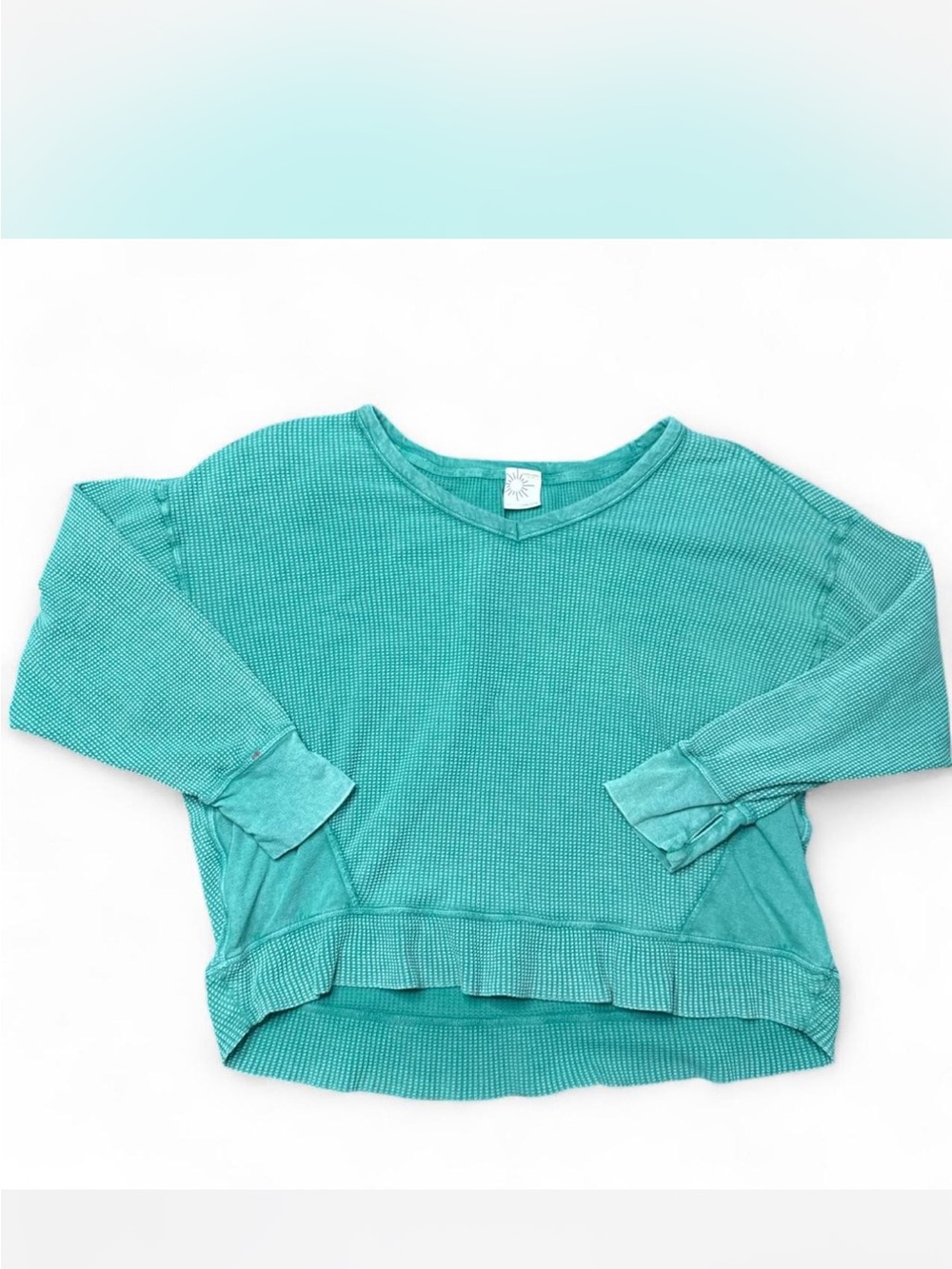 aerie Teal V-Neck Waffle Knit Sweater